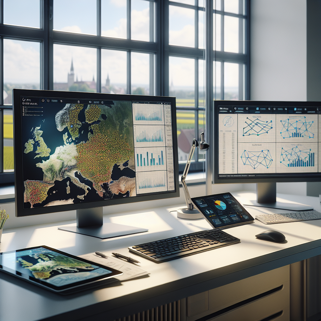 BioMA modular modelling framework displayed on screens with European farmland and maps